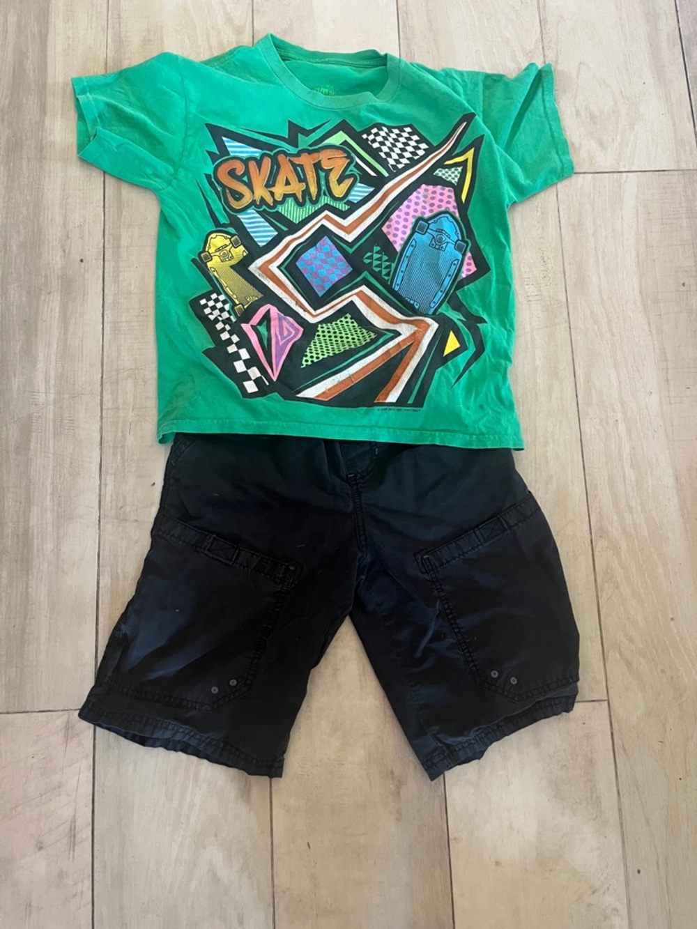 Cherokee Black Elastic Waist Shorts size 8/10 & SKATE T-Shirt (med 8)